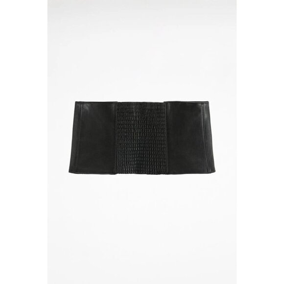 ZARA Black 100% Genuine Leather Zipper Stretch Wide Waist Corset Belt, Size M - Picture 11 of 14